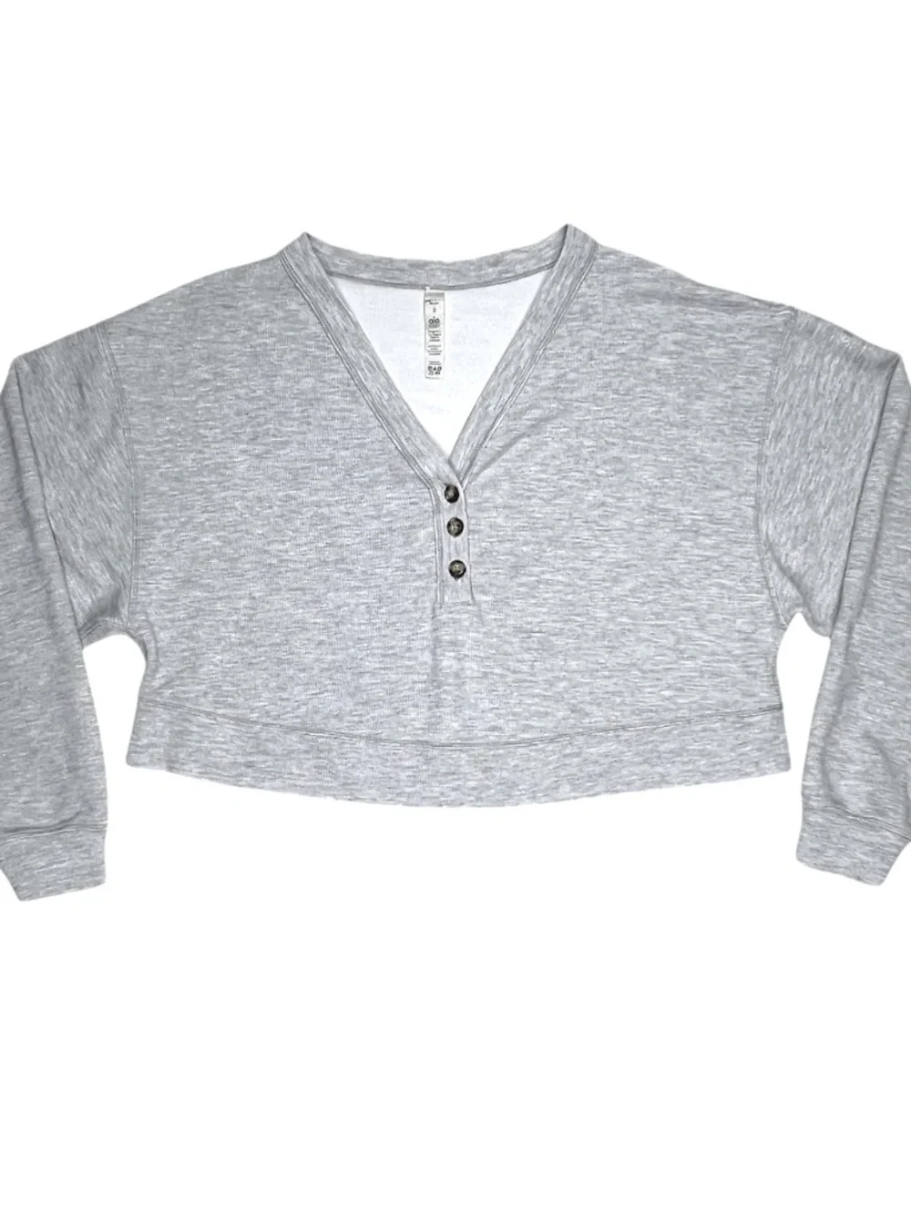 Alo Yoga Micro Waffle Pleasant Cropped Henley in Gray Size Small